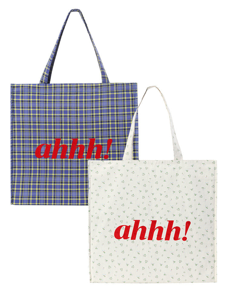 AHHH Logo Print Plaid Tote Bag - Blue