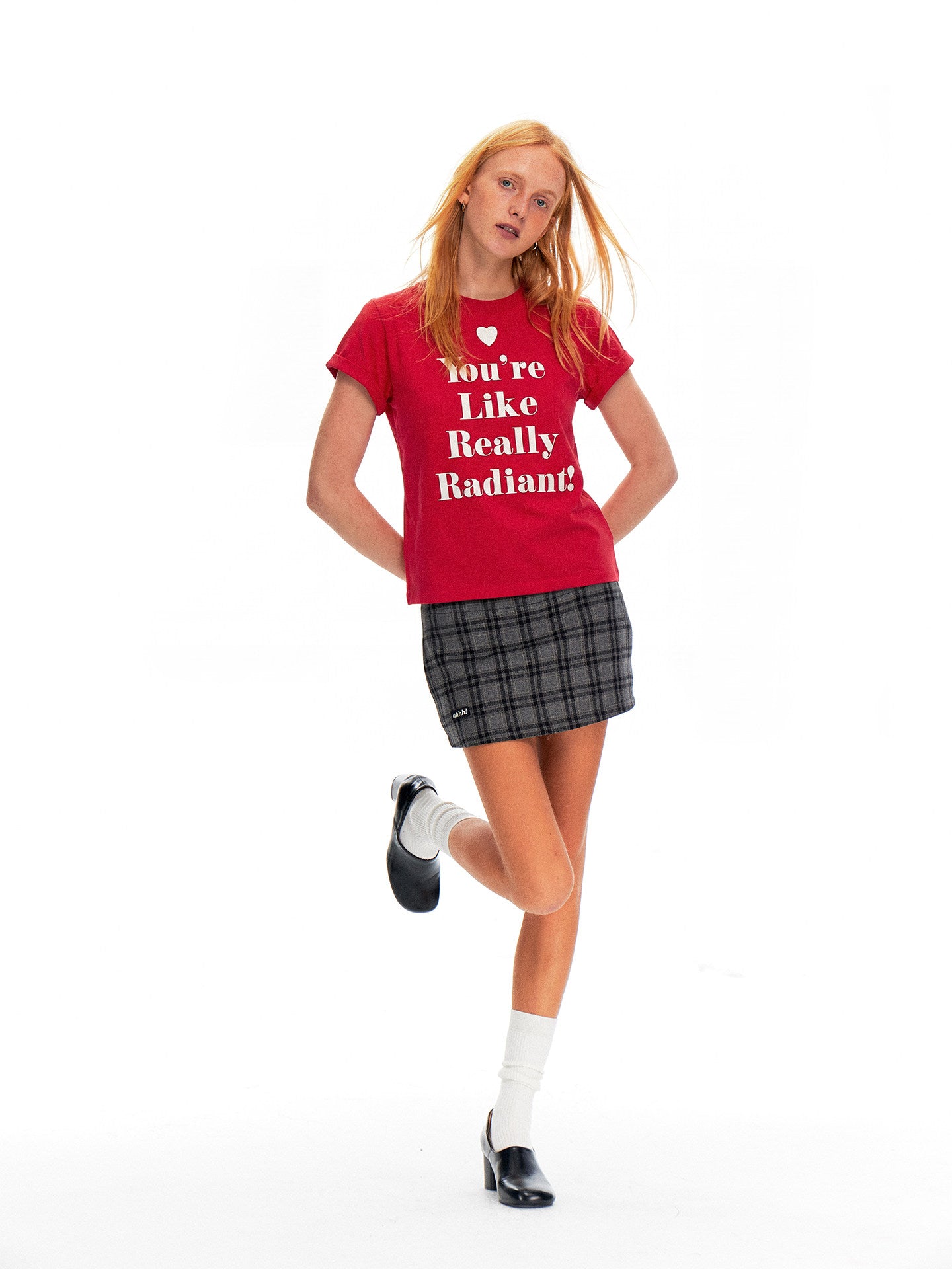 AHHH Plaid Logo Print T-shirt - Red