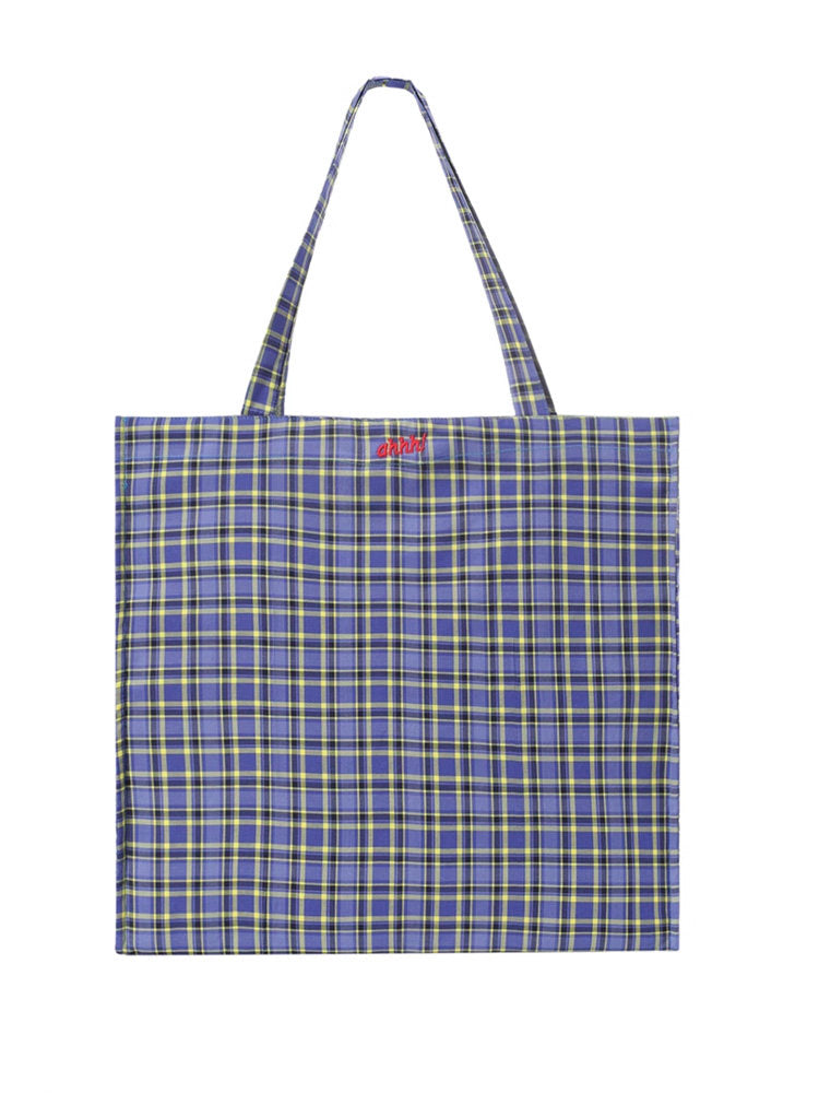 AHHH Logo Print Plaid Tote Bag - Blue