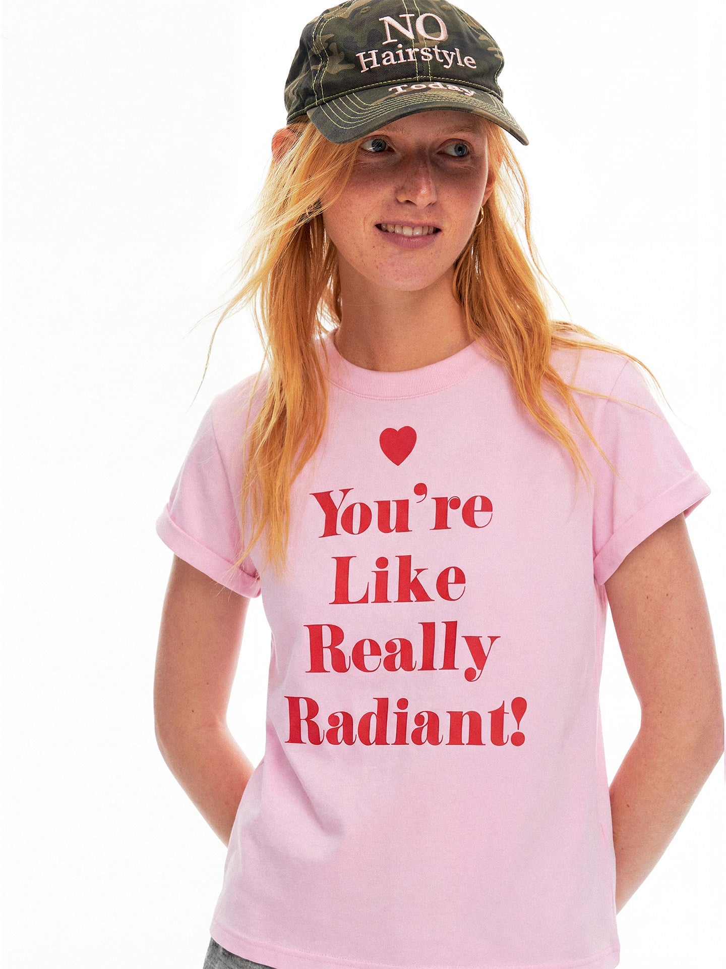 AHHH Plaid Logo Print T-shirt - Pink