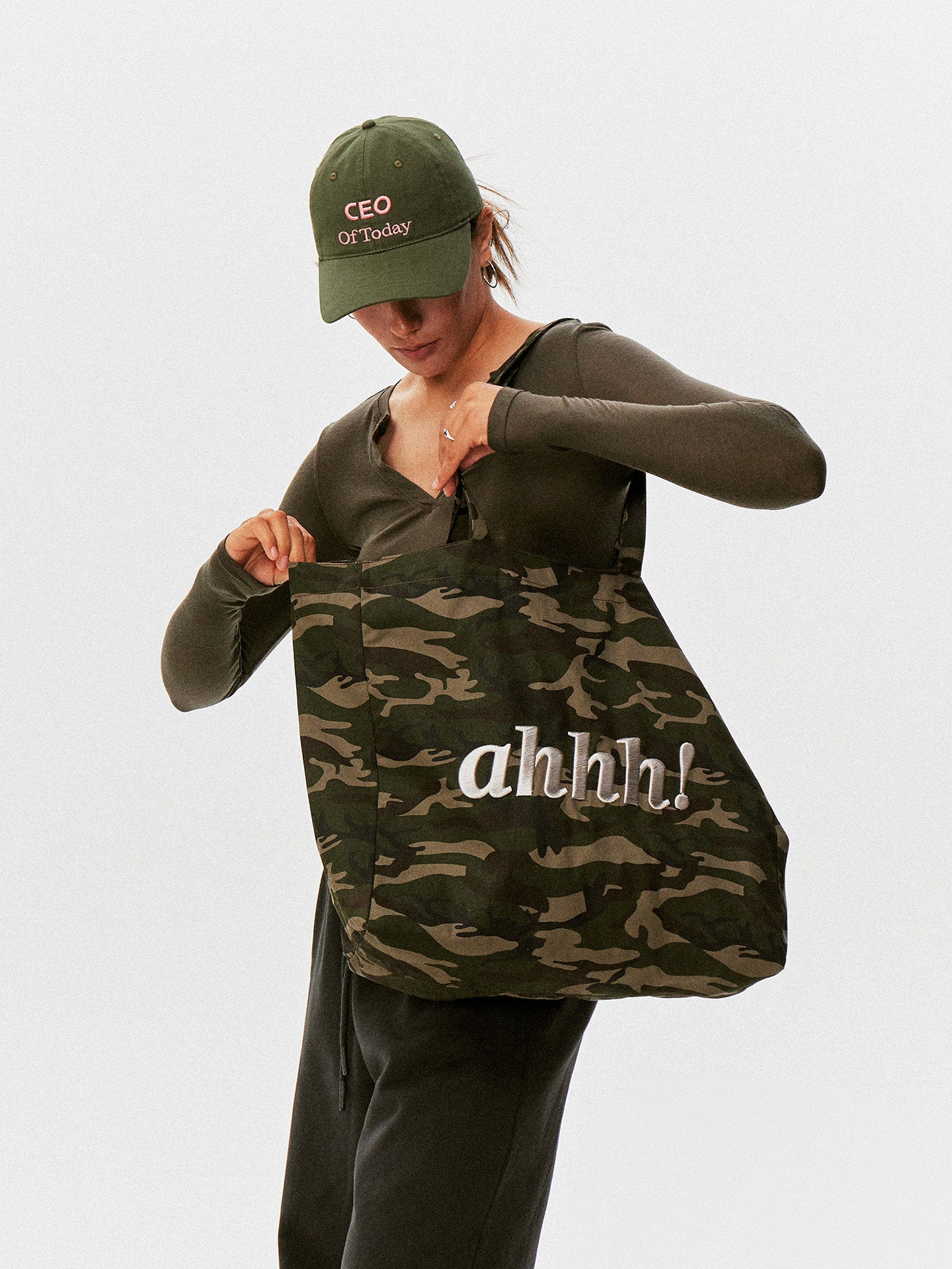 AHHH Logo Print Camouflage Tote Bag