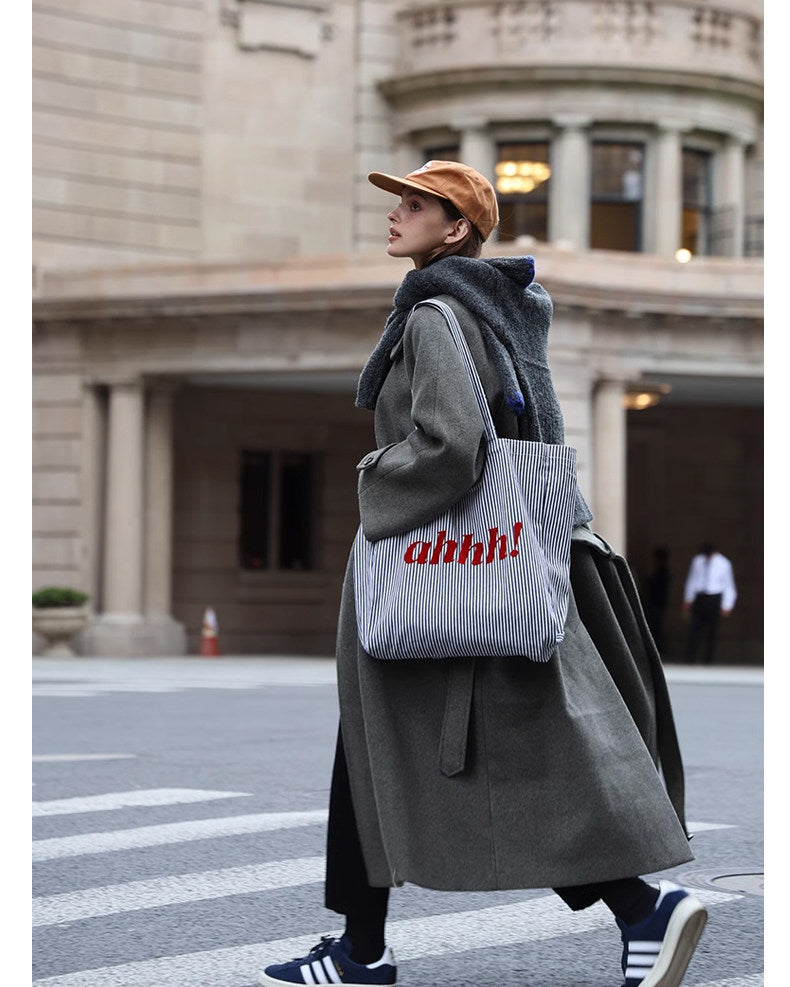 AHHH Logo Print Striped Tote Bag