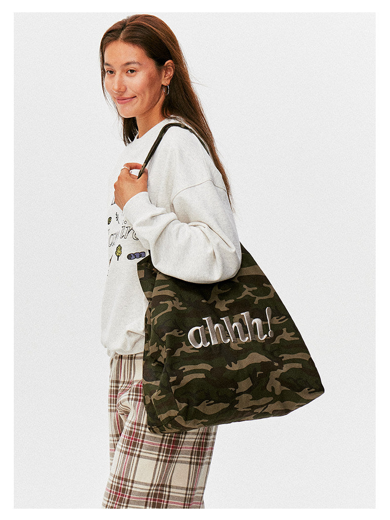 AHHH Logo Print Camouflage Tote Bag