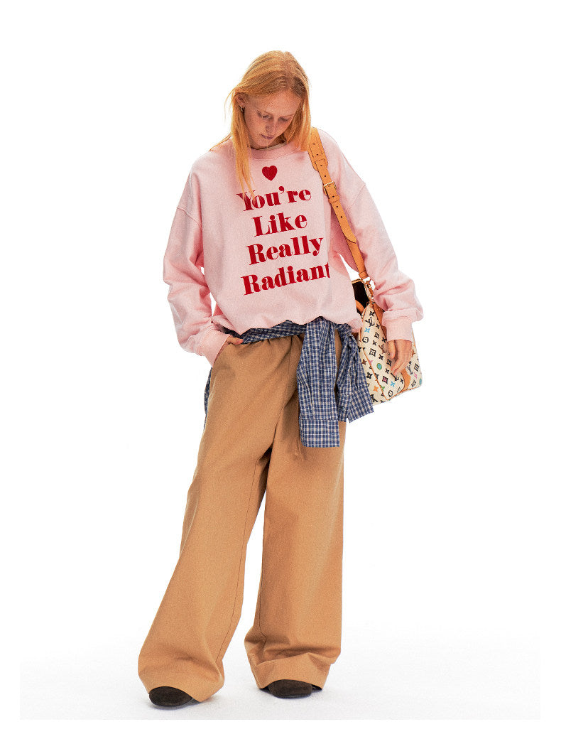 Love-hearted Letter Print Sweatshirt - Pink