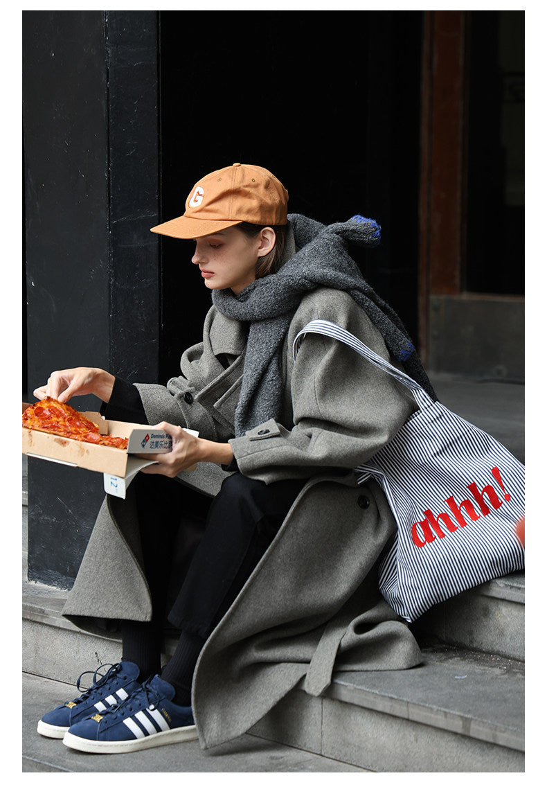 AHHH Logo Print Striped Tote Bag