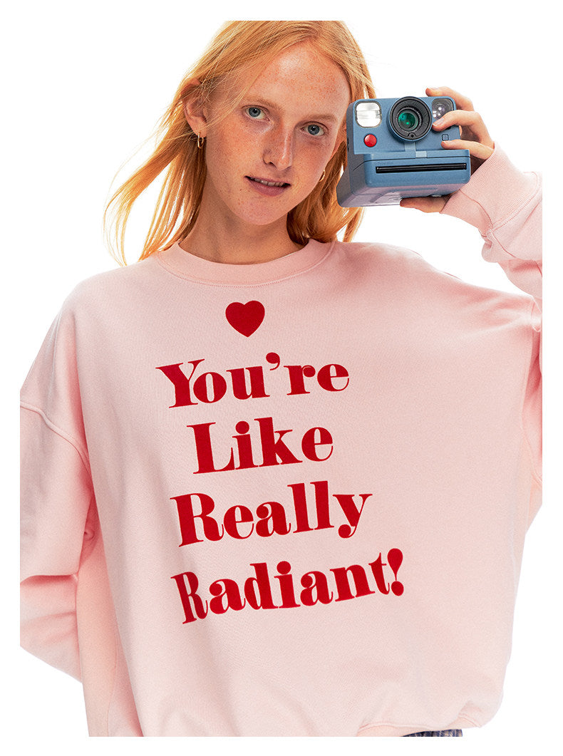 Love-hearted Letter Print Sweatshirt - Pink