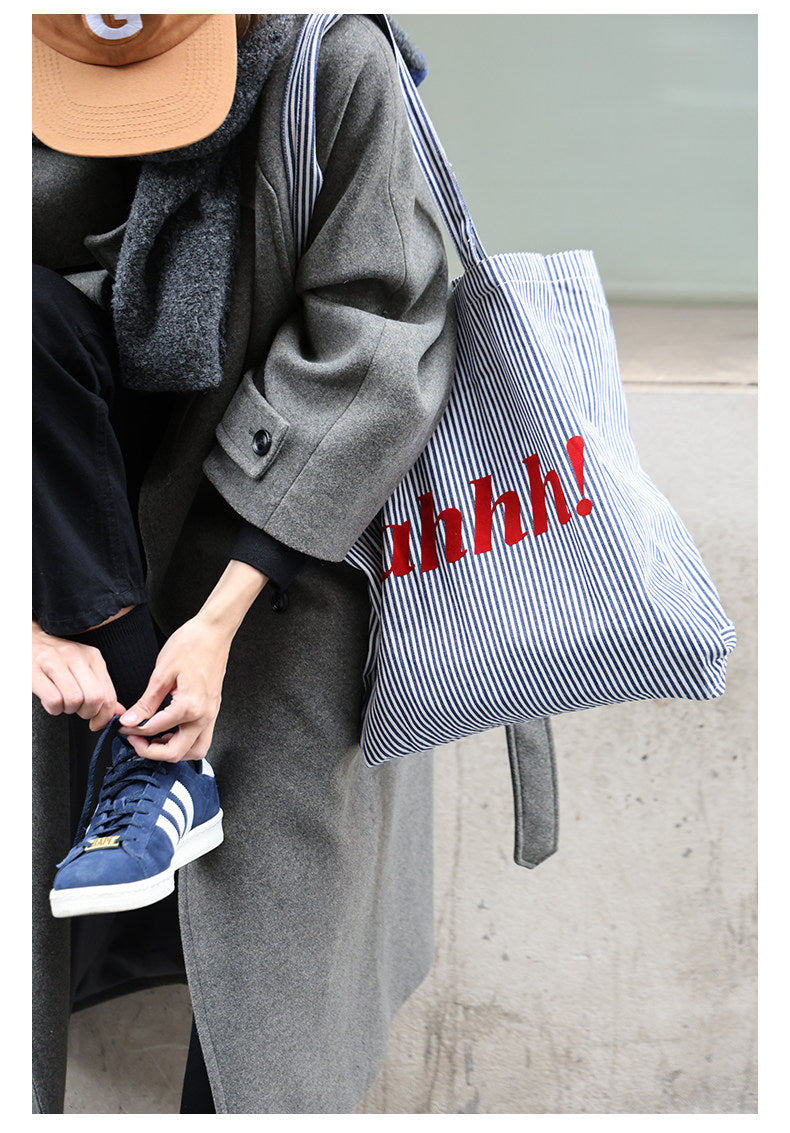 AHHH Logo Print Striped Tote Bag