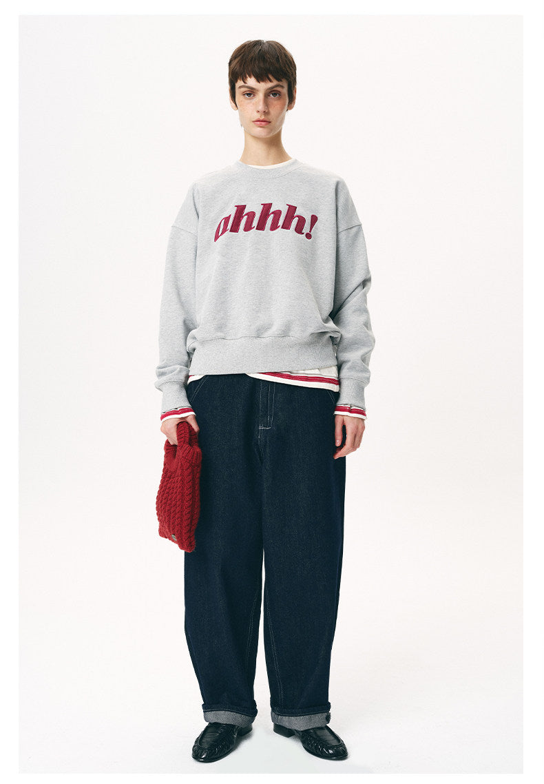 AHHH Logo Print Loose Sweatshirt - Gray