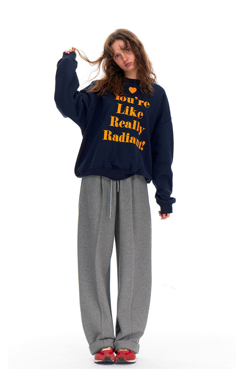 Love-hearted Letter Print Sweatshirt - Navy