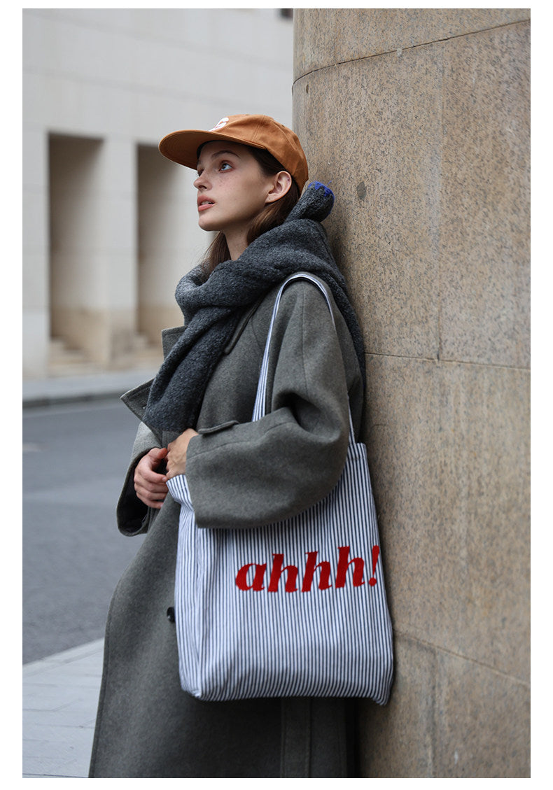 AHHH Logo Print Striped Tote Bag