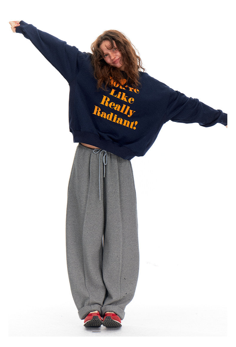 Love-hearted Letter Print Sweatshirt - Navy