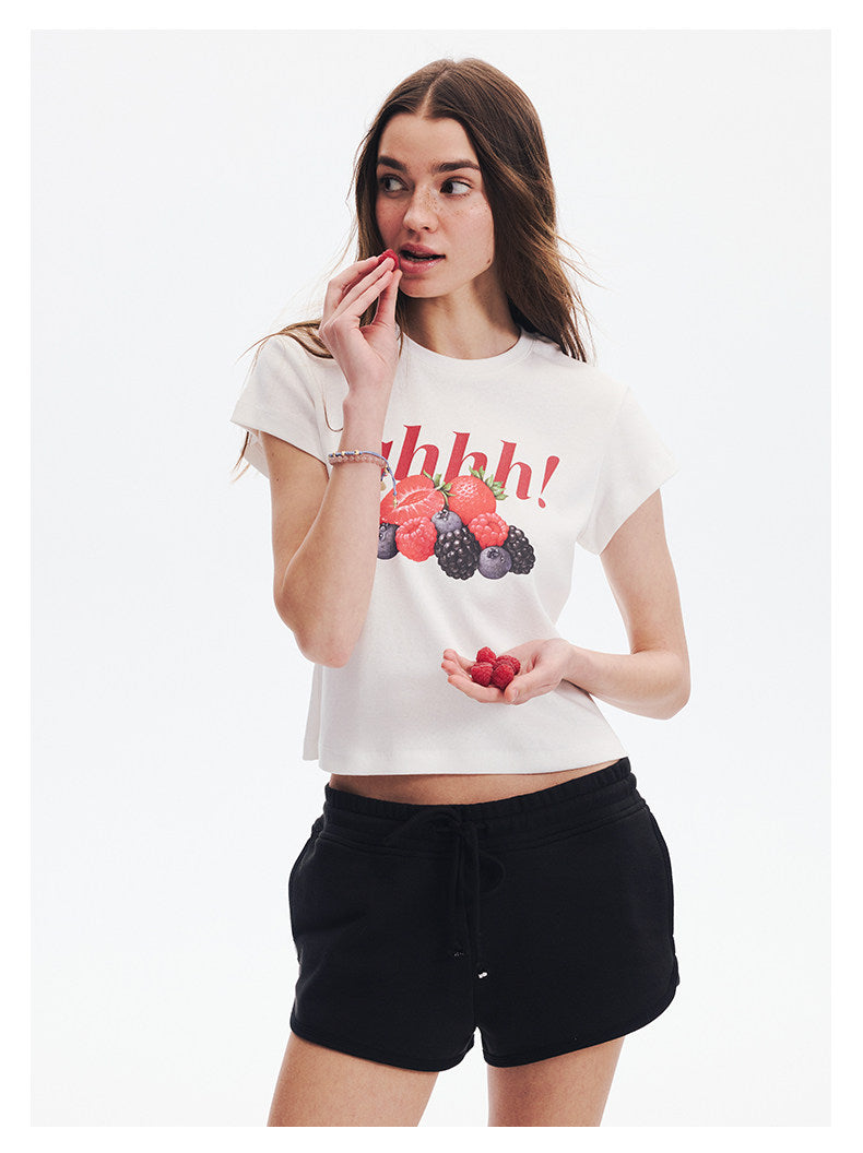 AHHH Logo Fruit Print Cute T-shirt - White