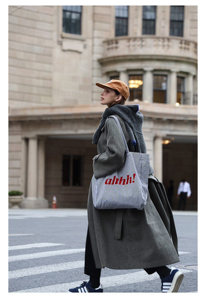 AHHH Logo Print Striped Tote Bag