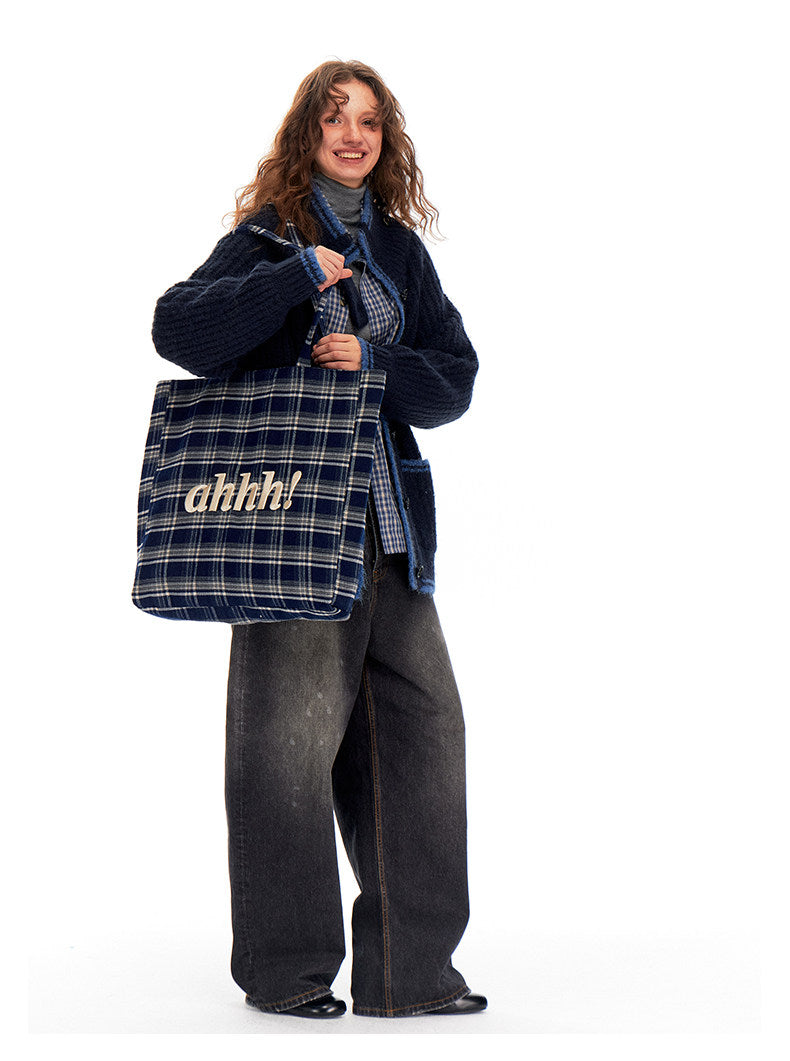 AHHH Plaid Tote Bag - Navy