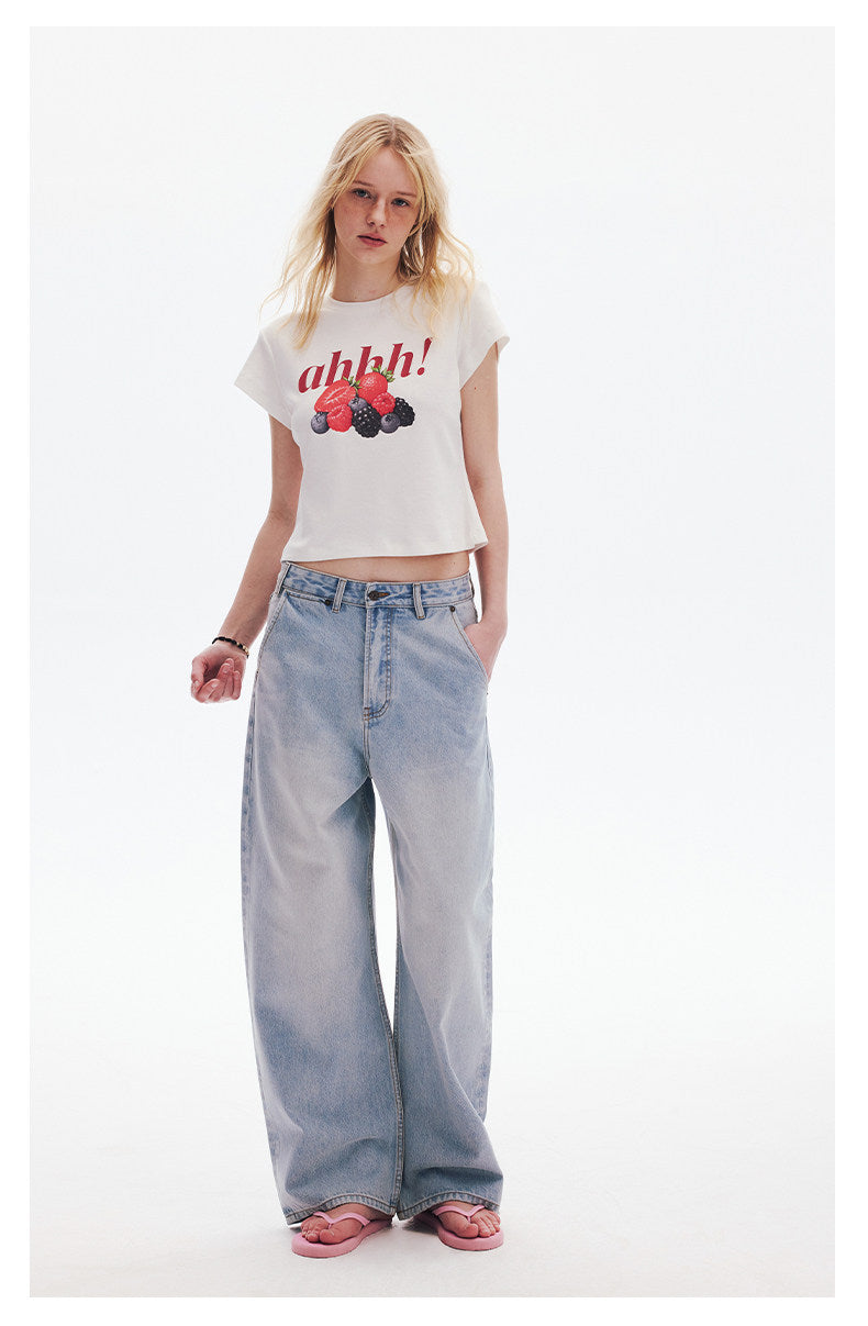 AHHH Logo Fruit Print Cute T-shirt - White