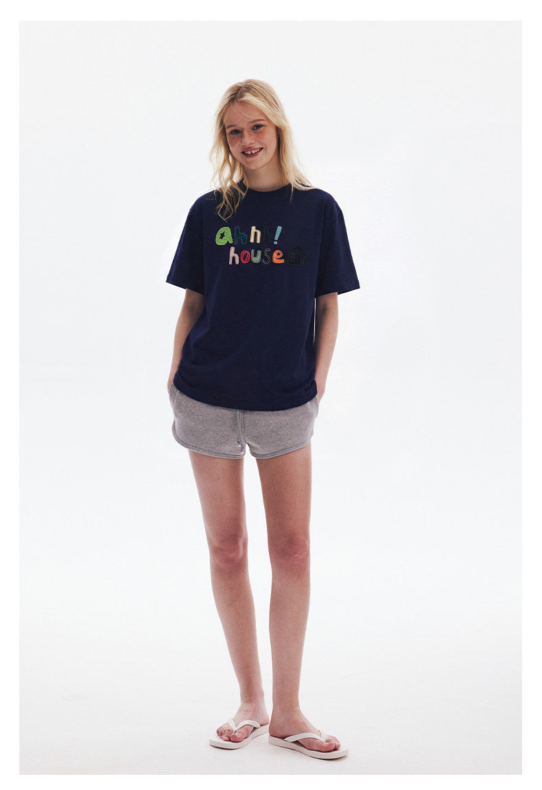 AHHH Patchwork Loose T-shirt - Navy
