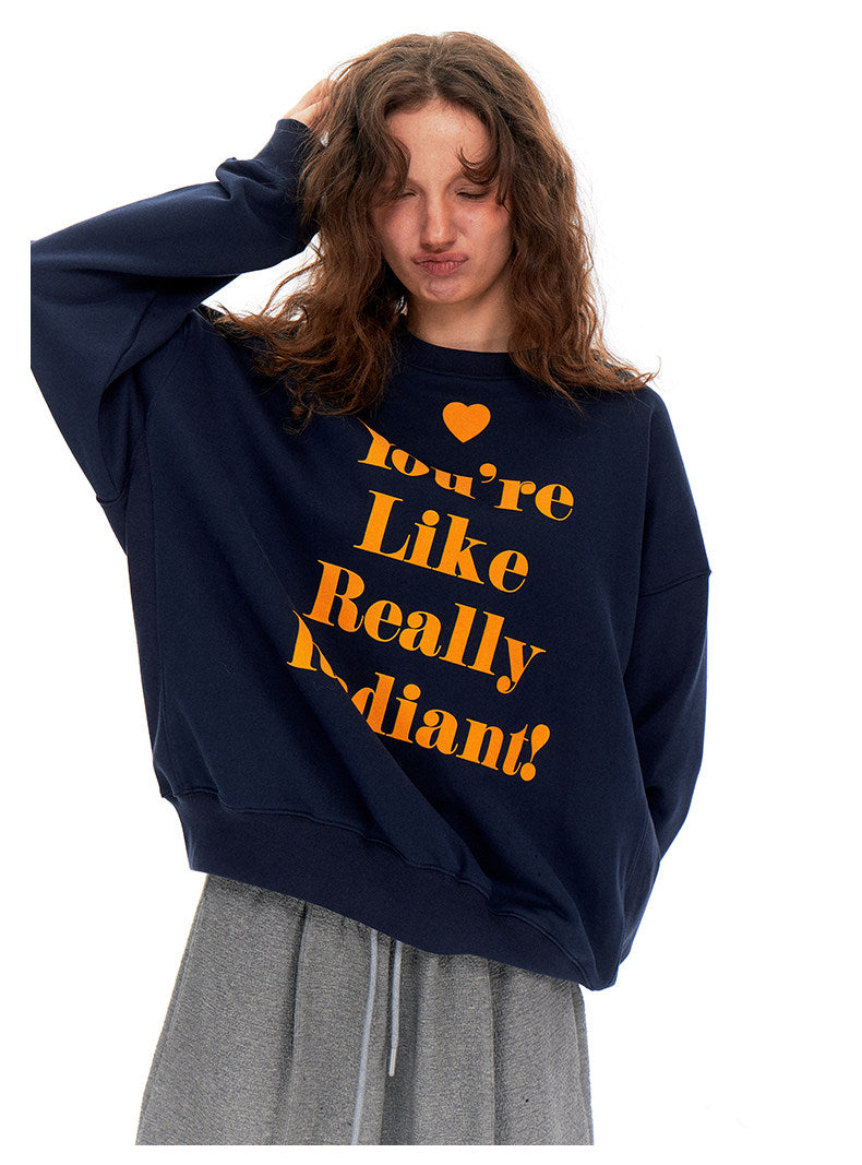 Love-hearted Letter Print Sweatshirt - Navy