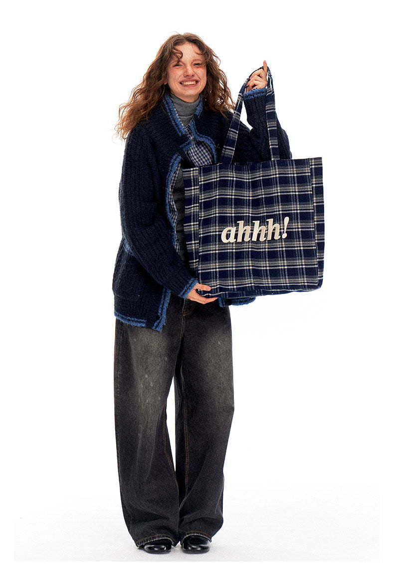 AHHH Plaid Tote Bag - Navy