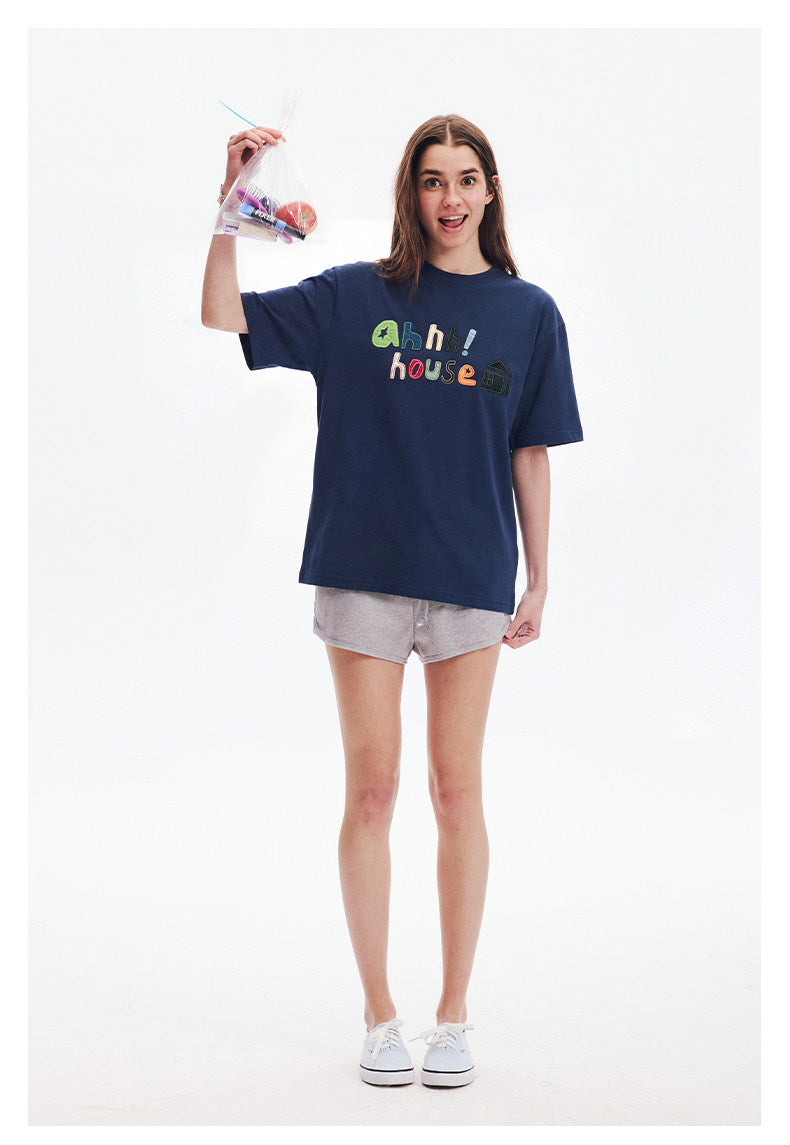 AHHH Patchwork Loose T-shirt - Navy