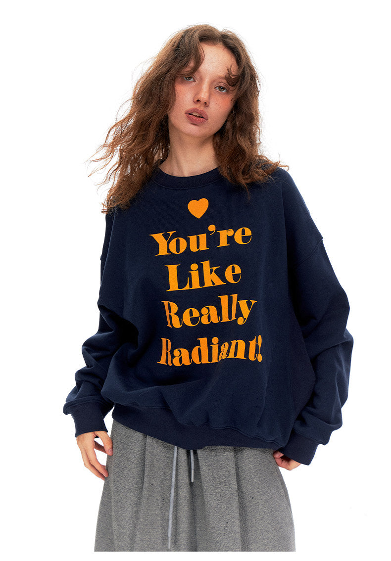 Love-hearted Letter Print Sweatshirt - Navy