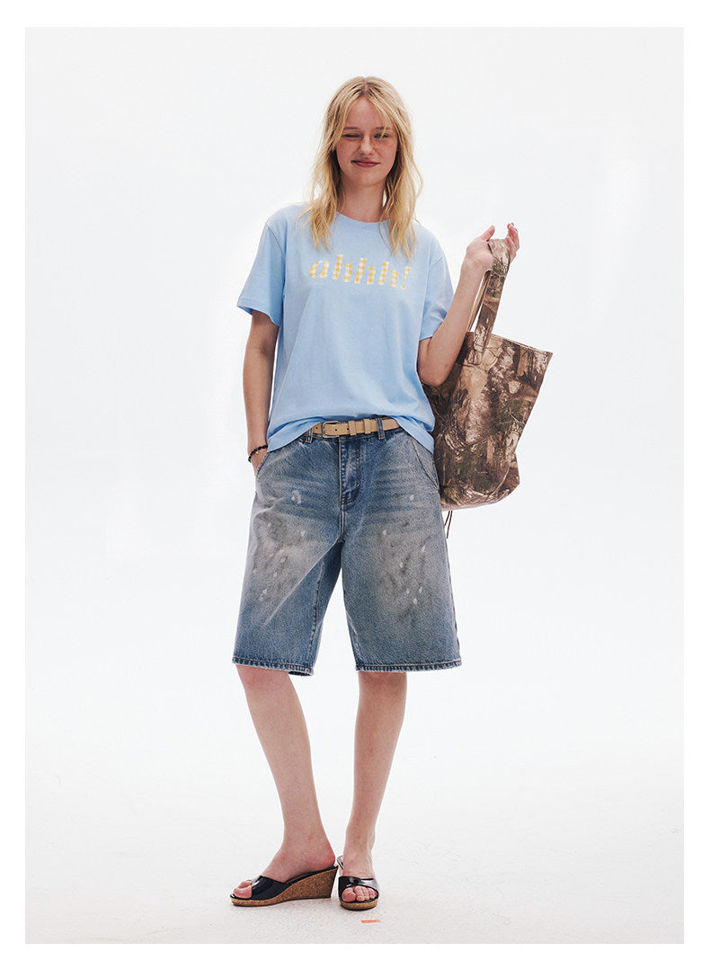 AHHH Plaid Logo Print T-shirt - Blue