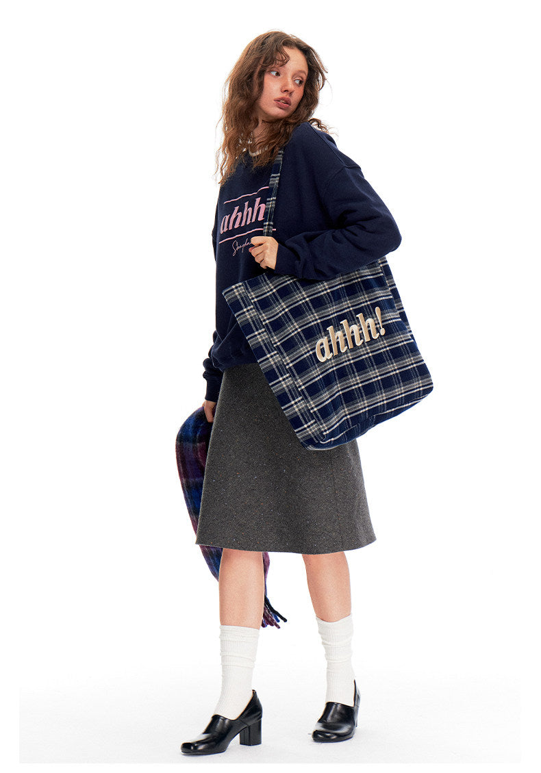 AHHH Plaid Tote Bag - Navy
