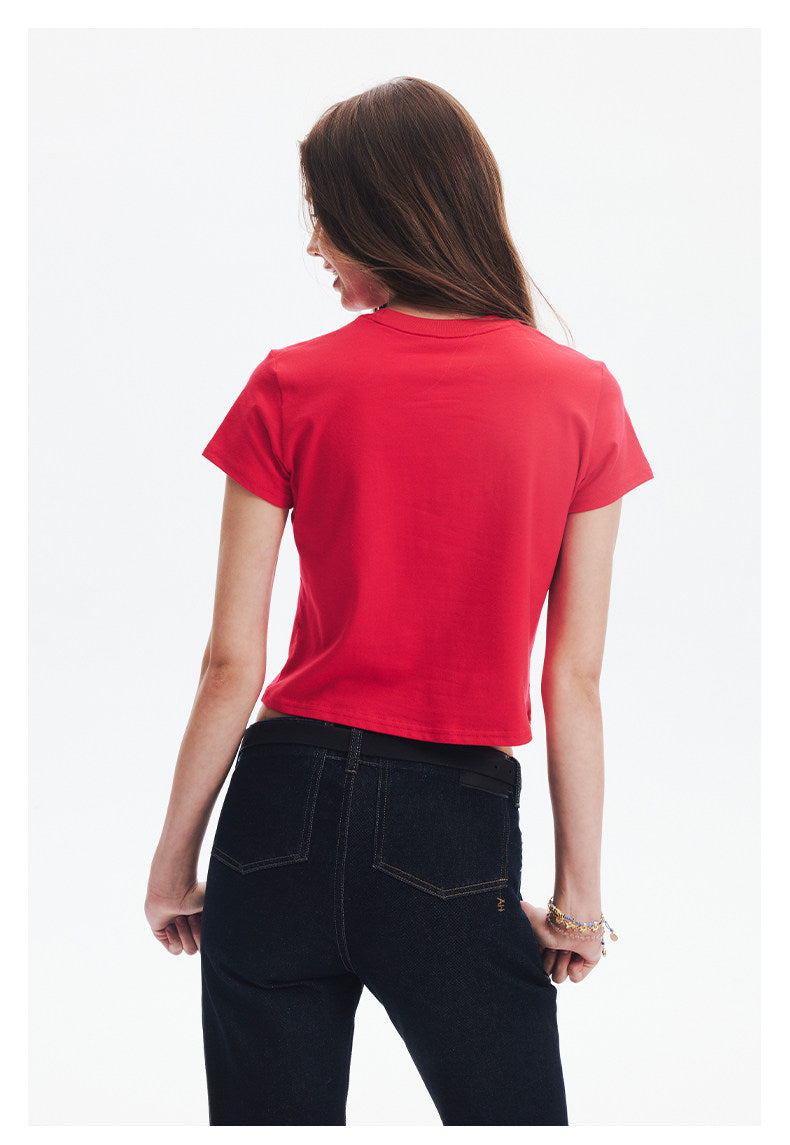 AHHH Logo Bear Print Cute T-shirt - Red