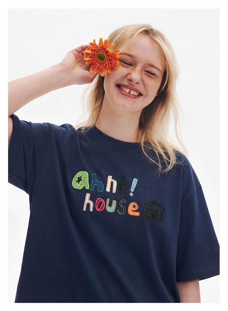 AHHH Patchwork Loose T-shirt - Navy