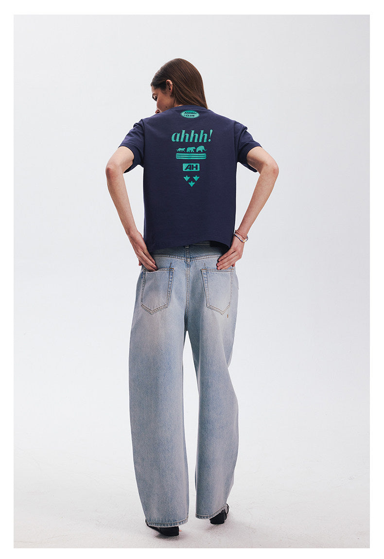 AHHH Logo Print T-shirt - Navy