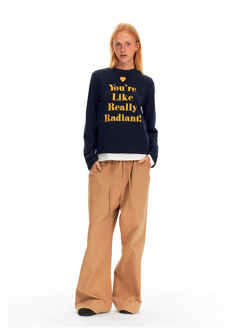 Love-hearted Letter Print Long Sleeve Shirt - Navy