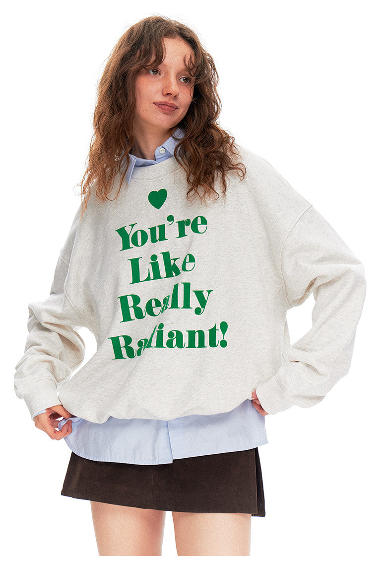 Love-hearted Letter Print Sweatshirt - Gray