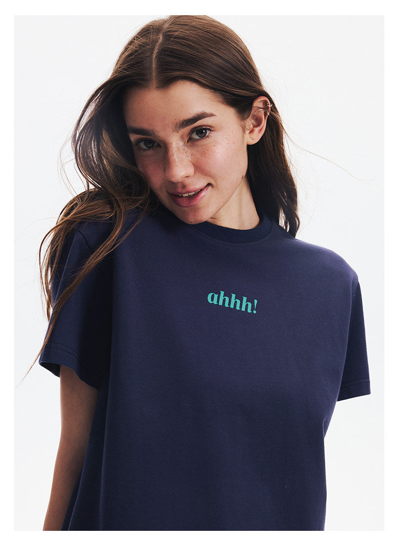 AHHH Logo Print T-shirt - Navy
