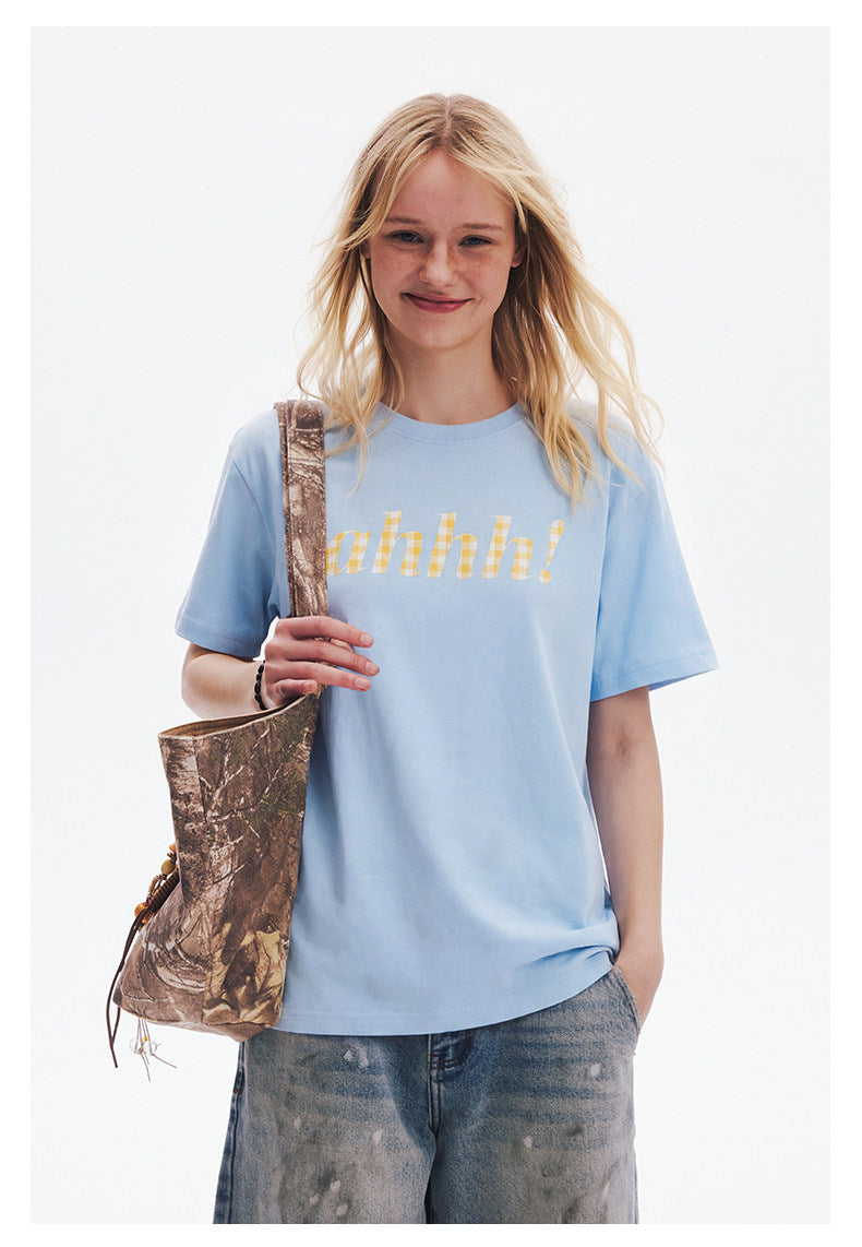 AHHH Plaid Logo Print T-shirt - Blue