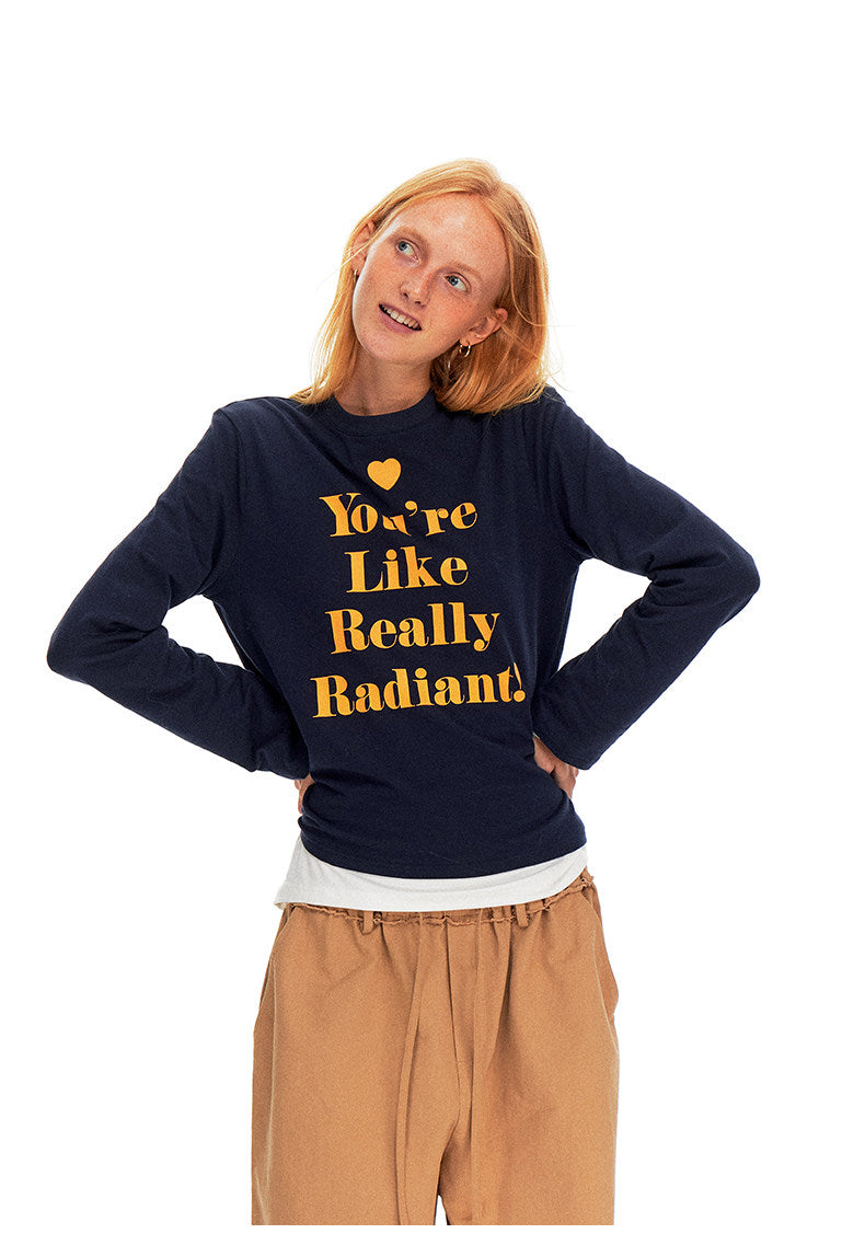 Love-hearted Letter Print Long Sleeve Shirt - Navy