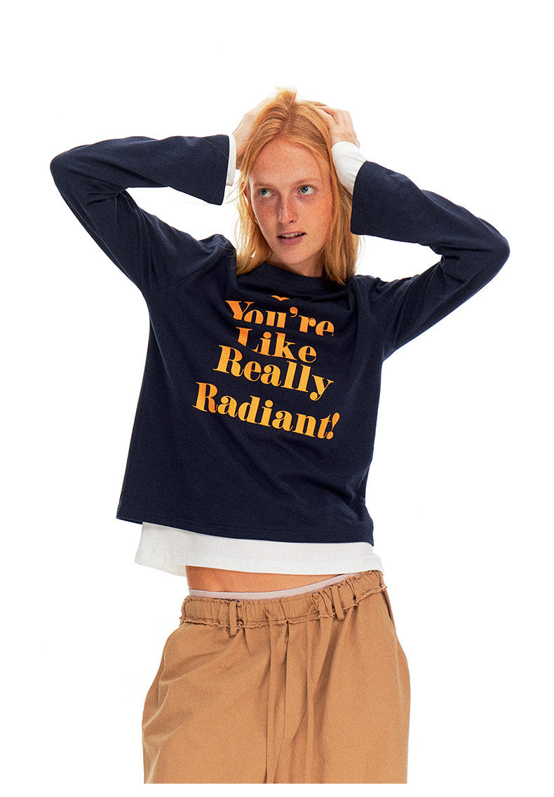 Love-hearted Letter Print Long Sleeve Shirt - Navy