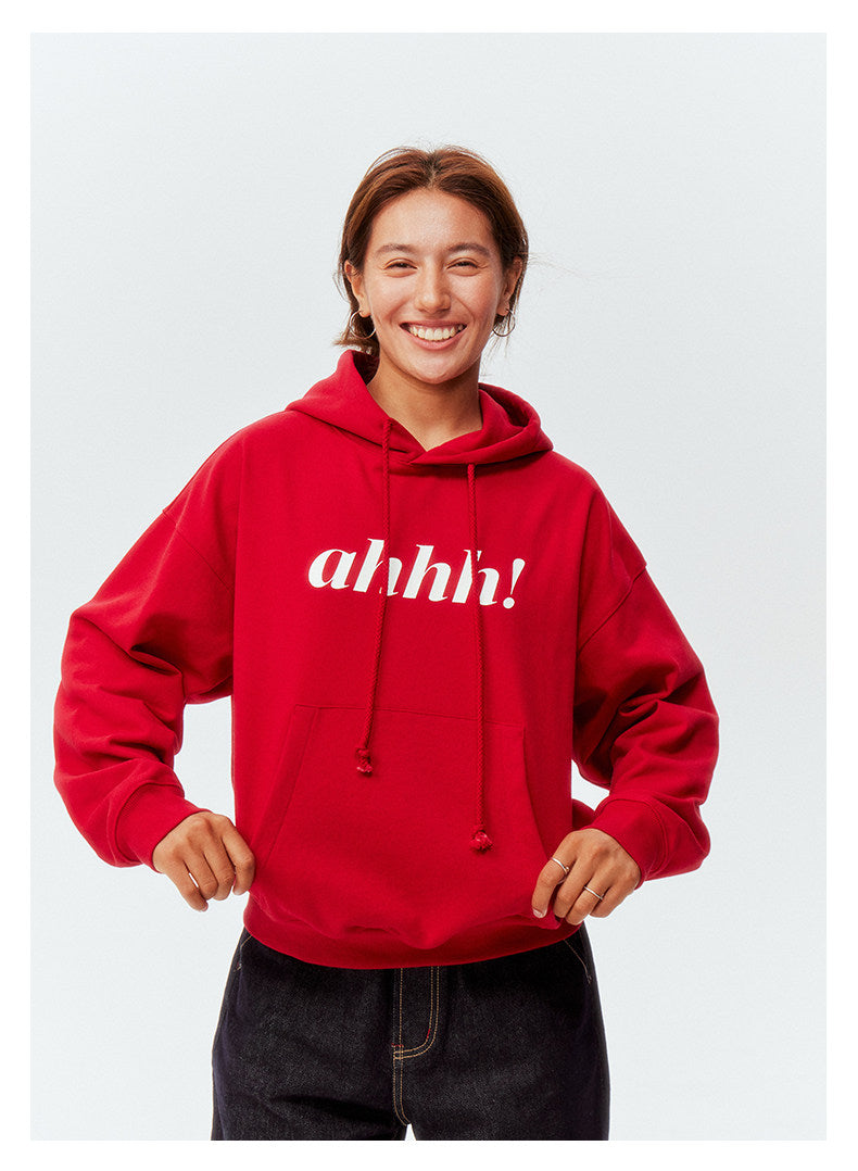 AHHH Logo Print Basic Hoodies - Red