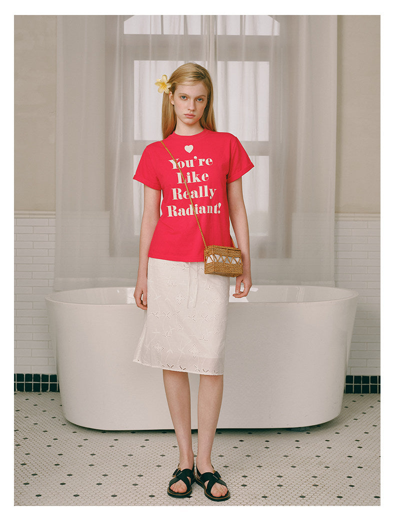 AHHH Plaid Logo Print T-shirt - Red