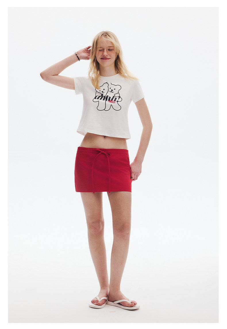 AHHH Logo Bear Print Cute T-shirt - White