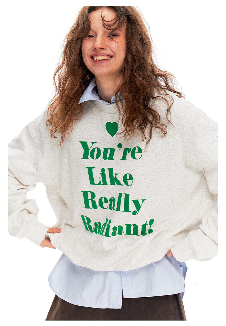 Love-hearted Letter Print Sweatshirt - Gray