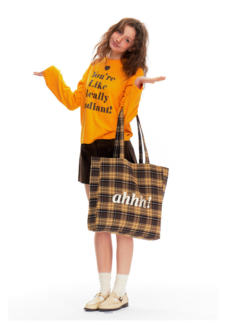 AHHH Plaid Tote Bag - Yellow