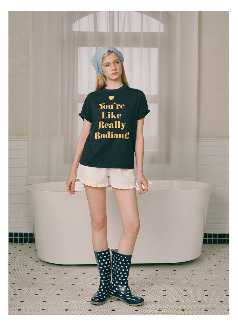 Love-hearted Letter Print T-shirt - Navy