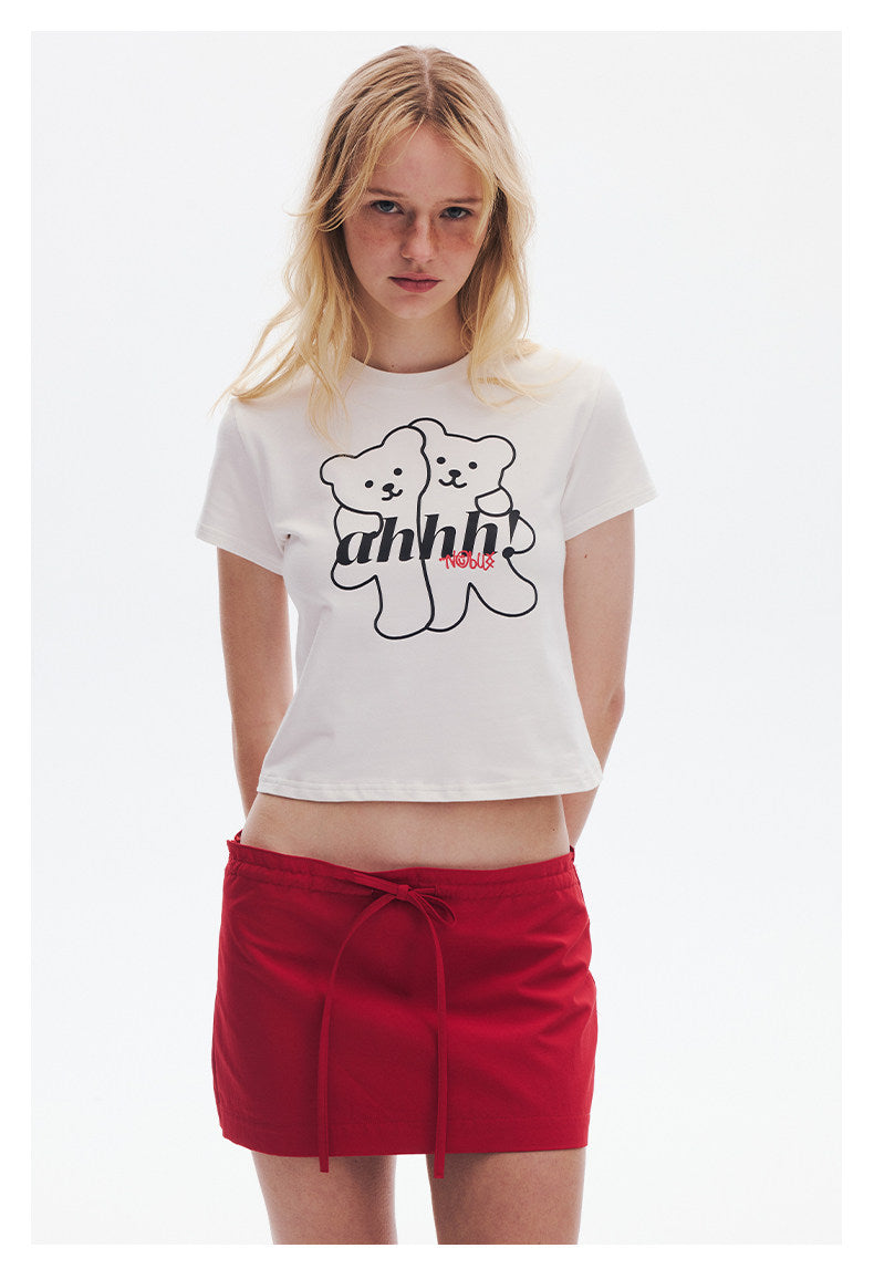 AHHH Logo Bear Print Cute T-shirt - White