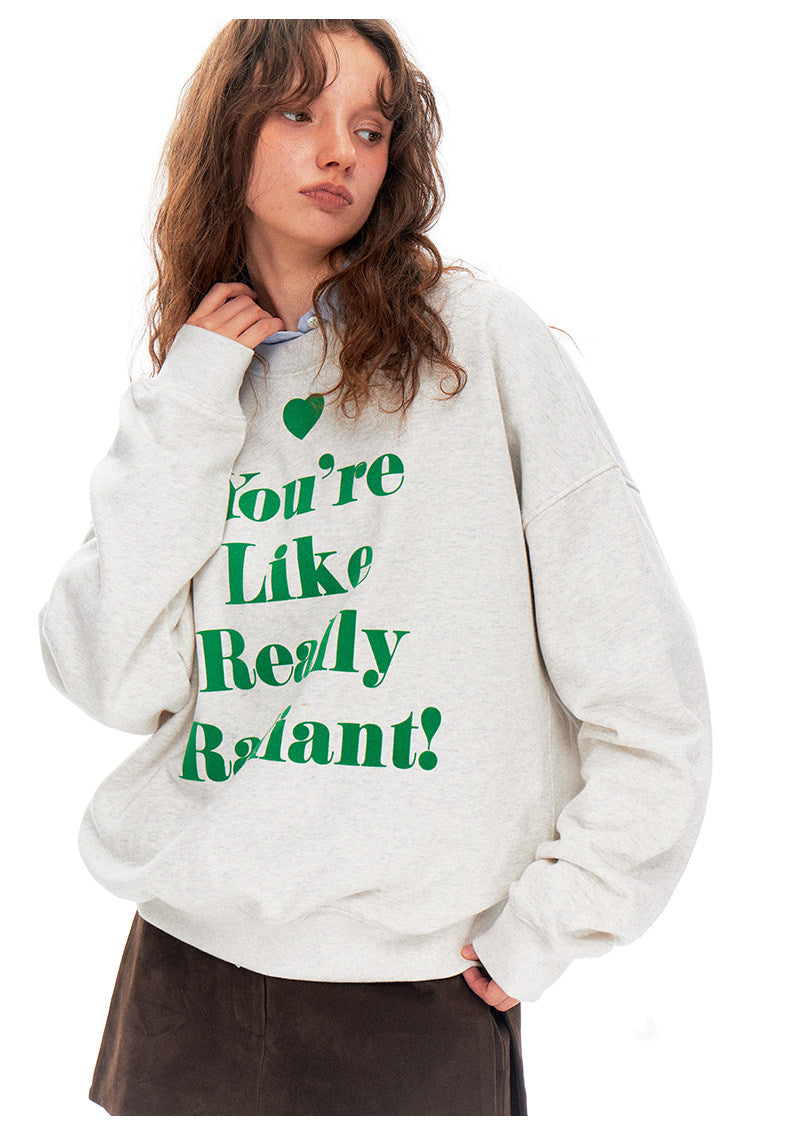 Love-hearted Letter Print Sweatshirt - Gray