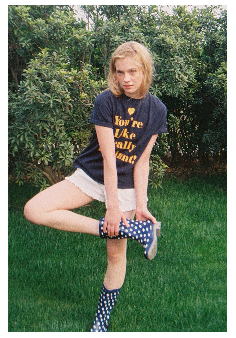 Love-hearted Letter Print T-shirt - Navy