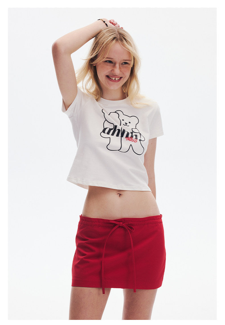 AHHH Logo Bear Print Cute T-shirt - White