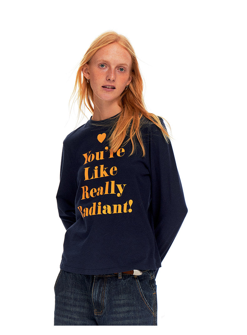 Love-hearted Letter Print Long Sleeve Shirt - Navy