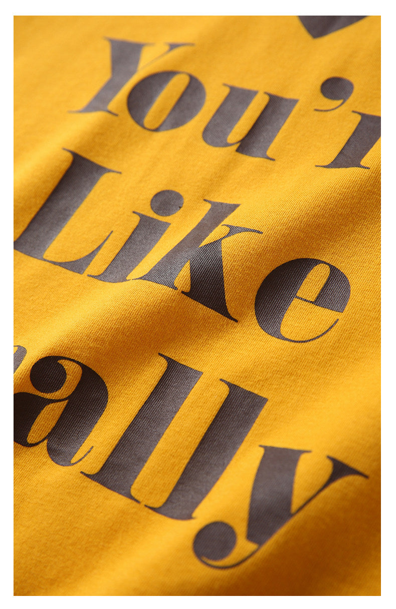 Love-hearted Letter Print T-shirt - Yellow