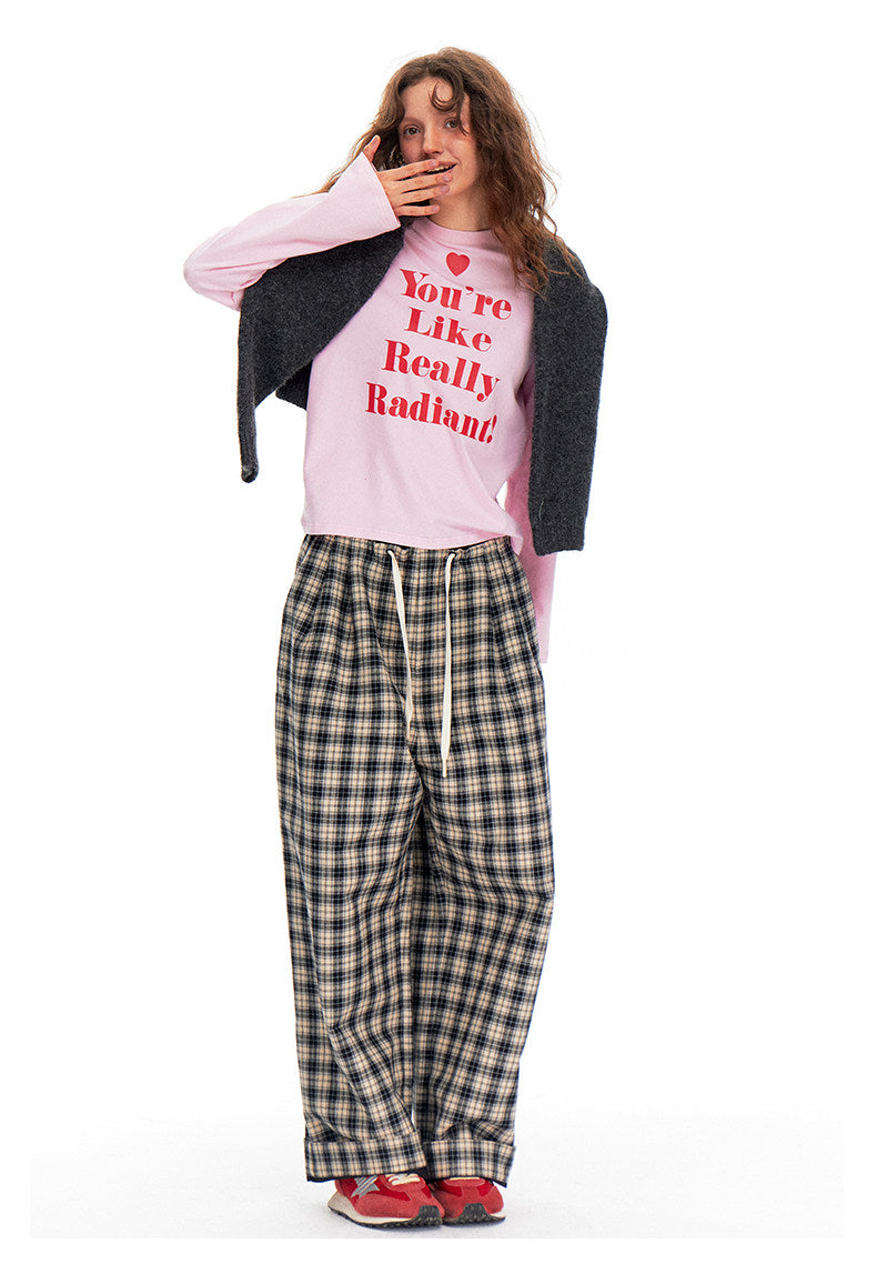 Love-hearted Letter Print Long Sleeve Shirt - Pink