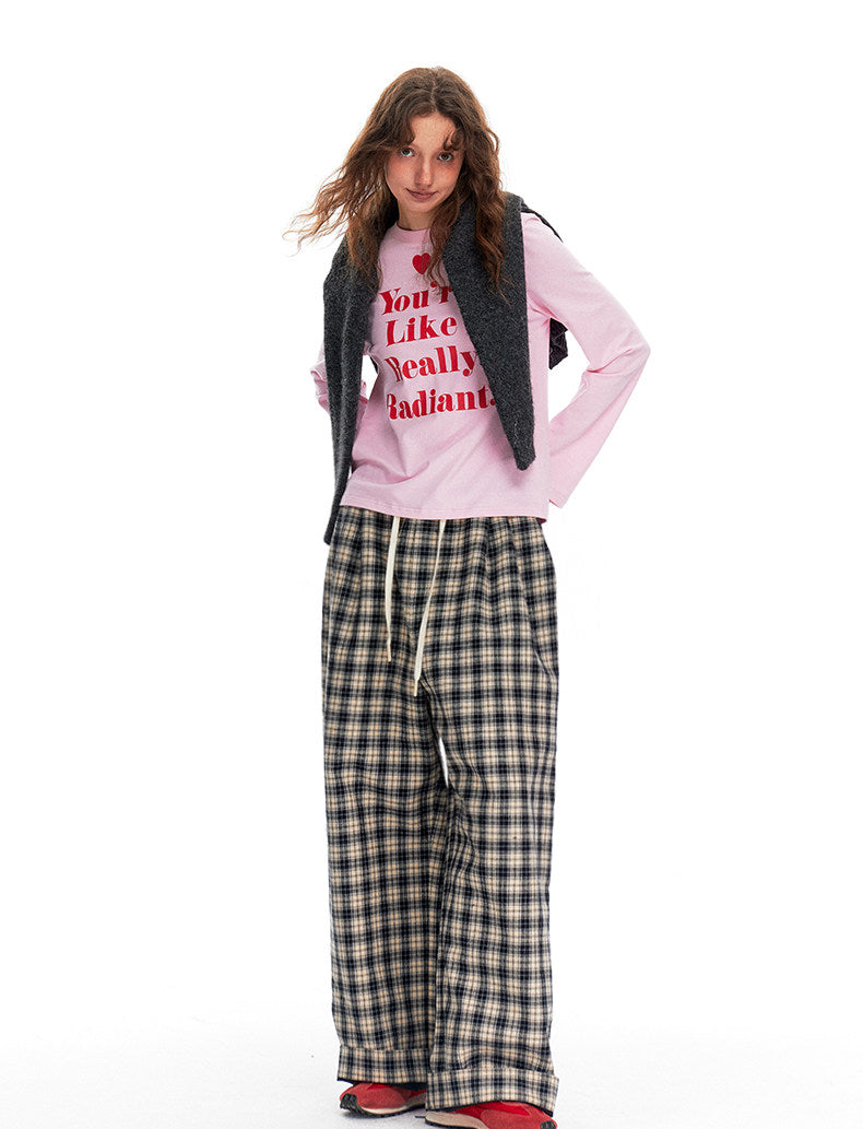 Love-hearted Letter Print Long Sleeve Shirt - Pink