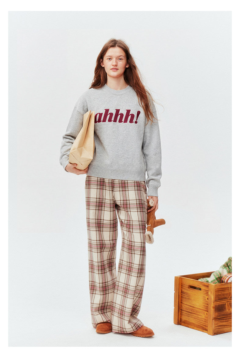 AHHH Logo Print Loose Sweatshirt - Gray